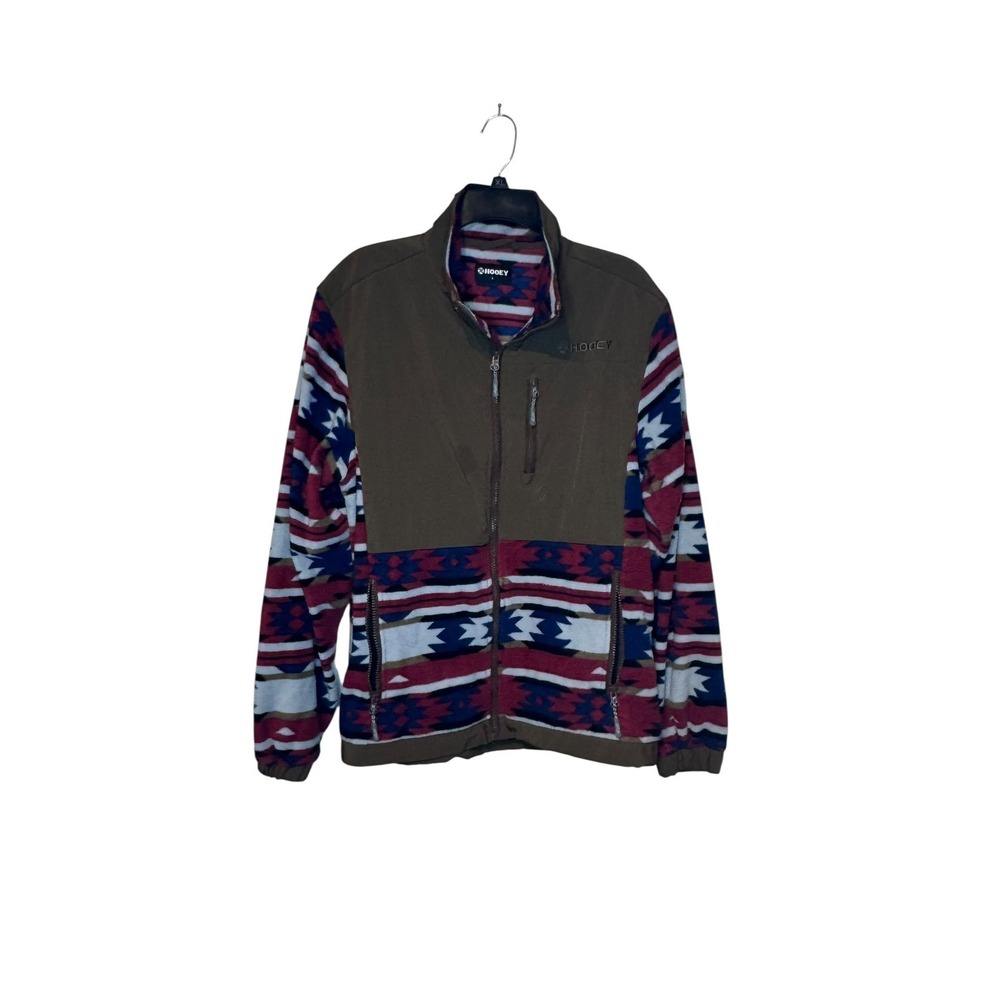 Hooey Women's Sweater Aztec Print Full Zip Ride-Tight Elastic‎ Cuffs Brown Large